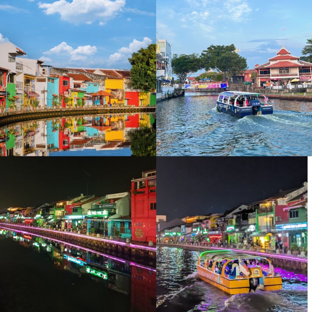 「马六甲河游船 Melaka River Cruise，夜景灯光与河岸风光」